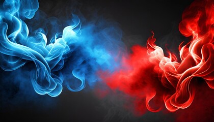 blue vs red smoke effect black vector background abstract neon flame cloud with dust cold versus hot concept sport boxing battle competition fog wallpaper design police digital banner