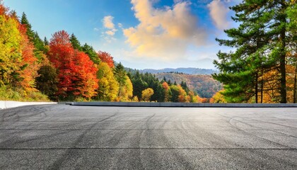 empty race track ground and beautiful colorful forest landscape in autumn