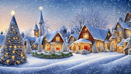 christmas winter fairy village landscape ai generated image