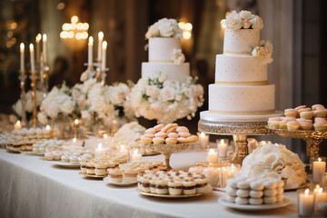 Obraz na płótnie Canvas wedding cake with candles and flowers