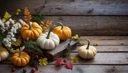 miniature pumpkins on rustic wood background simple natural country style fall autumn decorations