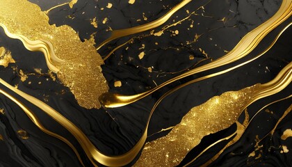 liquid black marble with gold textures luxury pattern golden fluid illustration abstract melted...