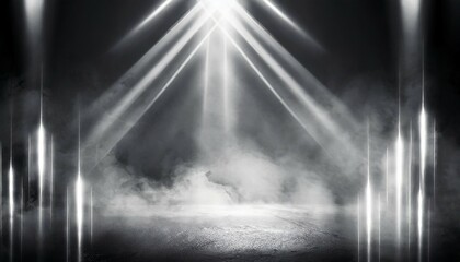 background of an empty dark room empty walls lights smoke glow rays