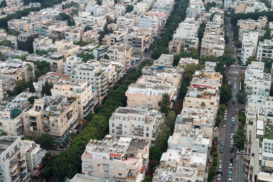 Tel Aviv city top view. Dizengoff street