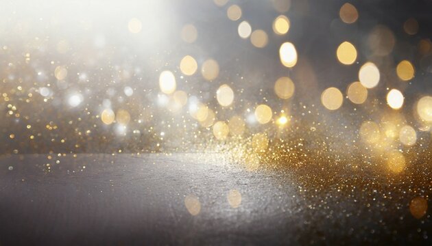 abstract background of glitter vintage lights silver gold and white de focused