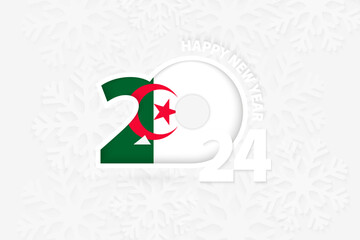 New Year 2024 for Algeria on snowflake background.