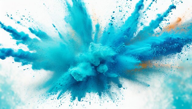 Bright Cyan Blue Holi Paint Color Powder Festival Explosion Burst White Background Industrial Print Concept Background