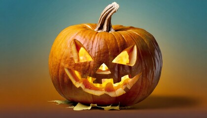 carved halloween jack o lantern pumpkin on background