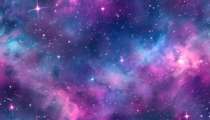 Poster seamless space texture background stars in the night sky with purple pink and blue nebula a high resolution astrology or astronomy backdrop pattern © Nichole