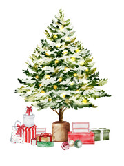 Christmas tree watercolor illustration