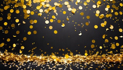 raining gold confetti on black party background concept with copy space for award ceremony new year s eve and jubilee - obrazy, fototapety, plakaty