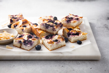 Blueberry cheesecake bars with coconut