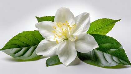 jasmine flower with leaves on white background - obrazy, fototapety, plakaty