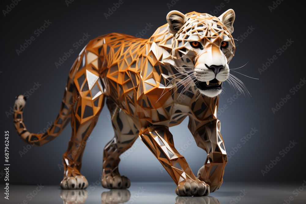 Fototapete a dynamic illustration of a cubic cheetah in mid-stride, its sleek form accentuated by angular lines