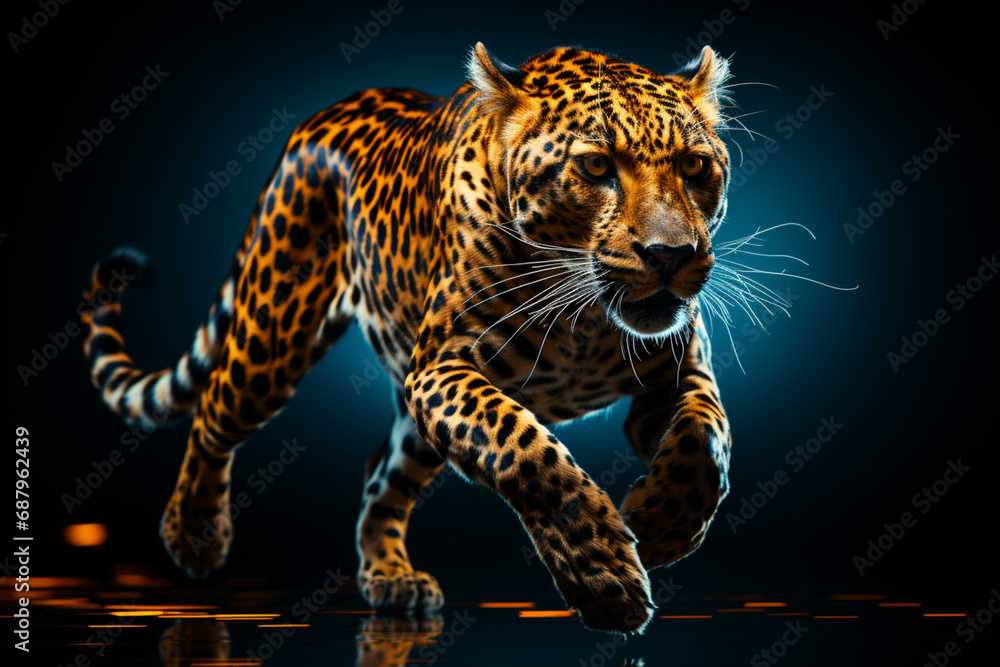 Fototapete a dynamic illustration of a cubic cheetah in mid-stride, its sleek form accentuated by angular lines