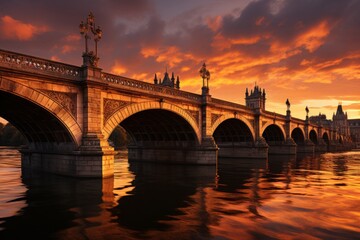 Fototapeta premium Bridge of Angels at sunset, Generative AI