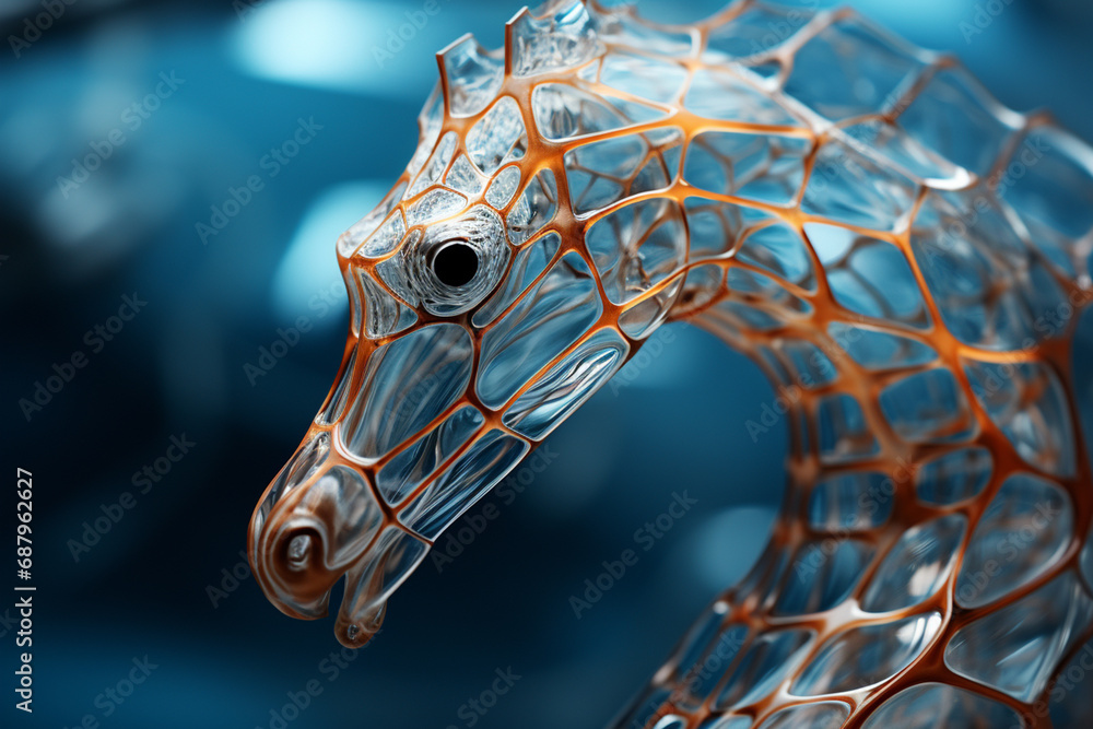 Aufkleber an artistic representation of a cubic seahorse, its delicate form and intricate tail reimagined thro
