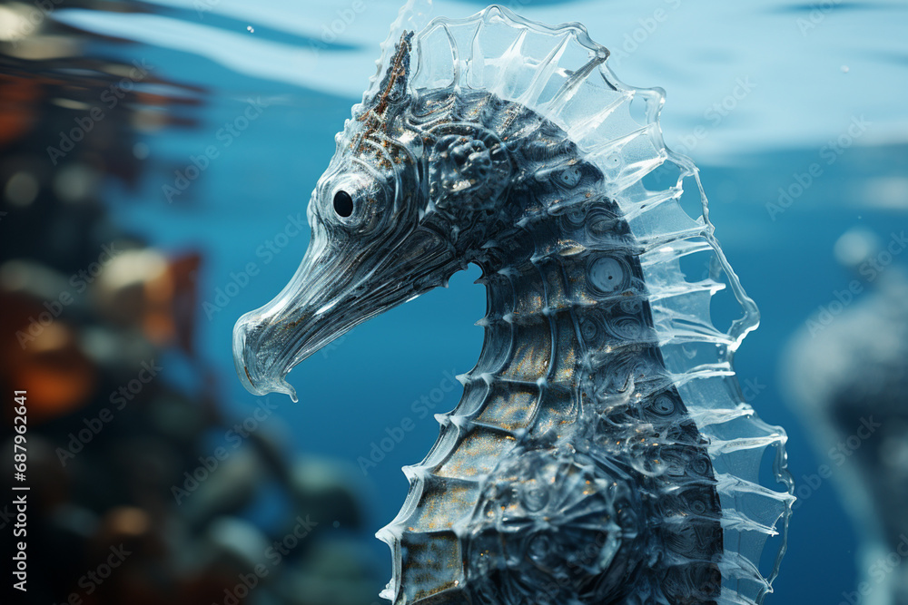 Aufkleber an artistic representation of a cubic seahorse, its delicate form and intricate tail reimagined thro