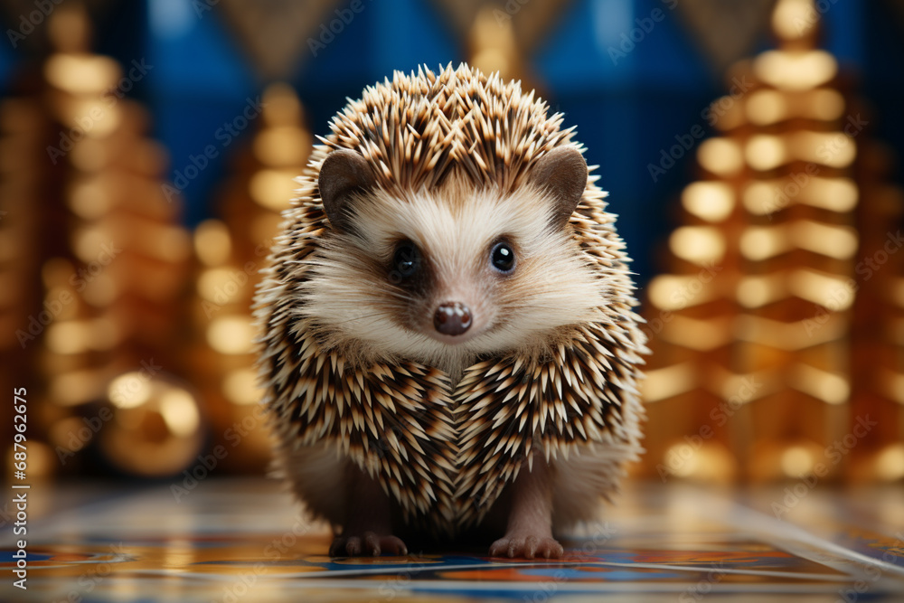 Poster a charming cubic hedgehog, its spiky coat transformed into a delightful composition of geometric sha