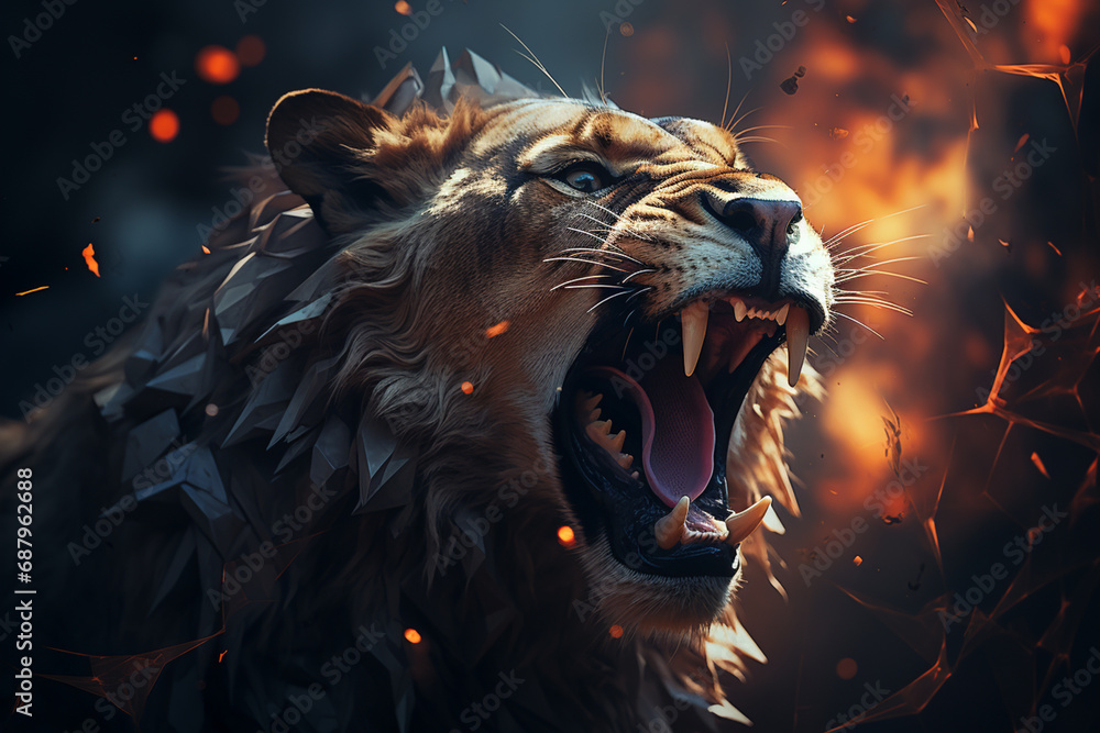 Leinwandbilder a geometric interpretation of a lioness, her fierce yet graceful form captured through a captivating