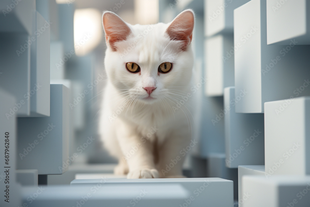 Poster a playful depiction of a cubic cat, its sleek and agile form brought to life through a delightful co
