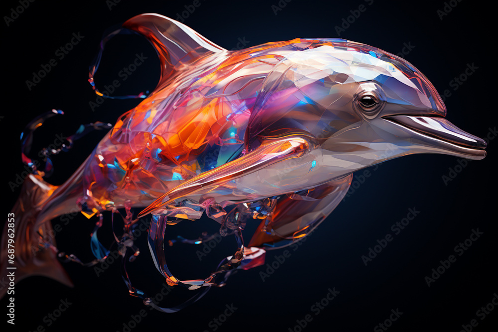 Leinwandbilder a digital artwork featuring a cubic dolphin pod, their graceful forms and synchronized movements cap