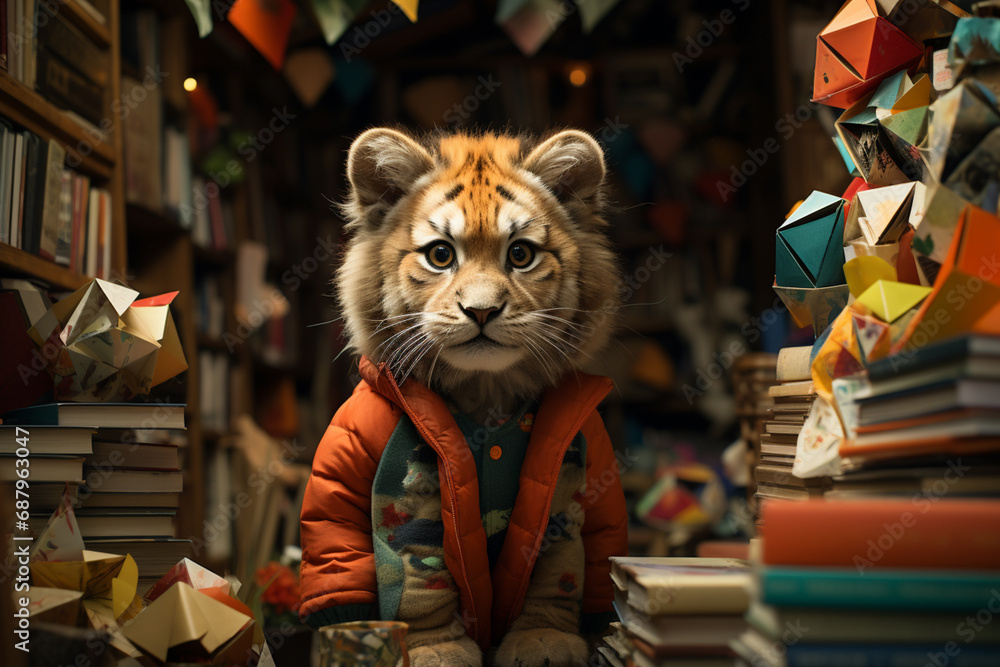 Aufkleber Cubic animals populate a virtual library, bringing books and learning materials to life in an engaging and visually appealing manner.