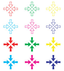 Inward arrow icon vector. Four Arrows icon sign symbol in trendy flat style. Set elements in colored icons. Arrow pointing center vector icon illustration isolated on white background