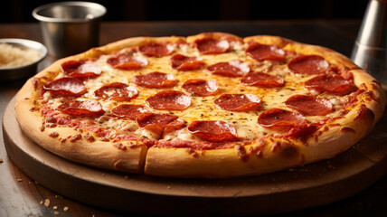 Classic pepperoni pizza with melted cheese and a golden crust