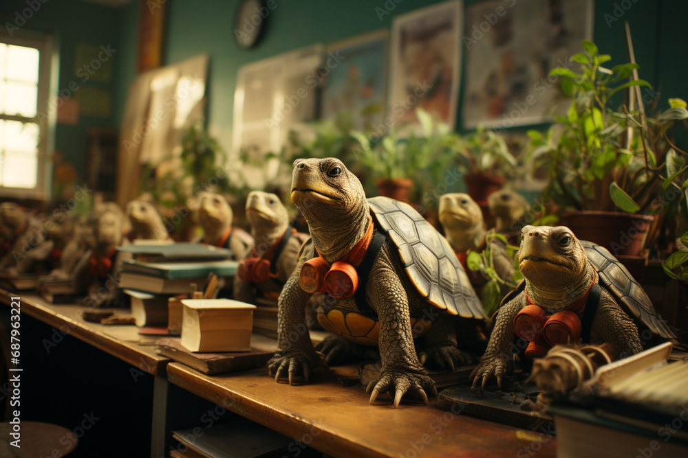 Poster a digital learning environment where cubic animals act as both educators and motivators, making ever