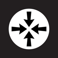 Inward arrow icon vector. Four Arrows logo design. Arrow pointing center vector icon illustration in circle isolated on black background