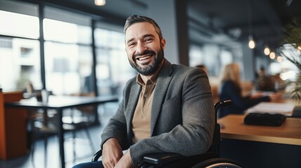 Fototapeta na wymiar Businessman in a wheelchair in the office