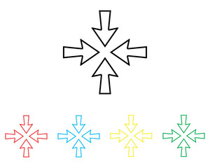 Inward arrow icon vector. Four Arrows icon sign symbol in trendy flat style. Set elements in colored icons. Arrow pointing center vector icon illustration isolated on white background