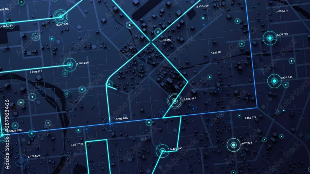 Poster 3d rendering top view city map with navigator line and destination gps technology transportation, fu