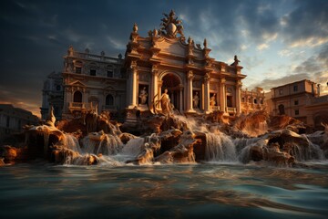 Iconic Trevi Fountain in Rome, Generative AI - obrazy, fototapety, plakaty
