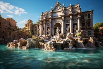 Naklejka premium Iconic Trevi Fountain in Rome, Generative AI