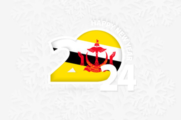 New Year 2024 for Brunei on snowflake background.