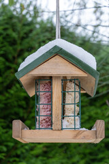 Fototapeta premium Vogelfutterhaus mit Schneedach