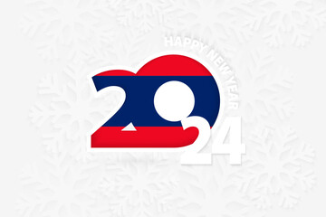 New Year 2024 for Laos on snowflake background.