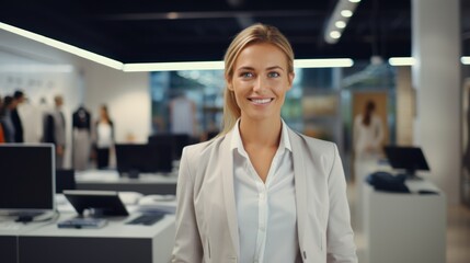 businesswoman standing in the sales room