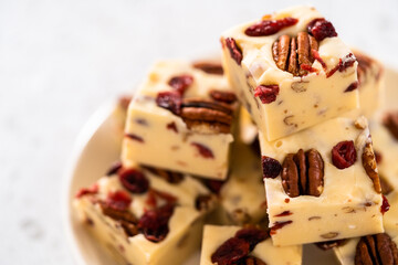 Homemade White Chocolate Cranberry Pecan Fudge