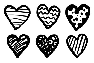 Set of heart icons. Hand drawn hearts. Valentine's Day romantic simple element. 