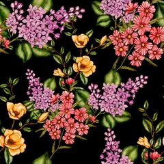 Watercolor seamless pattern with garden flowers. Vintage spring or summer floral pattern. Flower seamless pattern. Botanical art. Wedding floral set. Watercolor botanical design.  © Natallia Novik