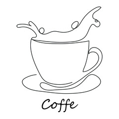 coffee shop logo consisting of a cup of coffee with line art splashes and text with the name of the drink