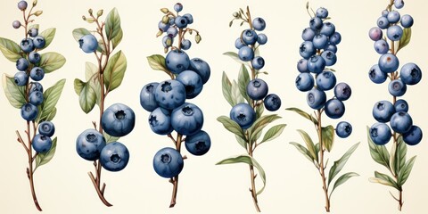 hand drawn watercolor blueberries isolated on white. AI Generated - obrazy, fototapety, plakaty