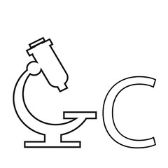 letter design from a medical, precision microscope folded into the shape of the letter C, drawn in line art style