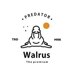 vintage retro hipster walrus logo vector outline monoline art icon