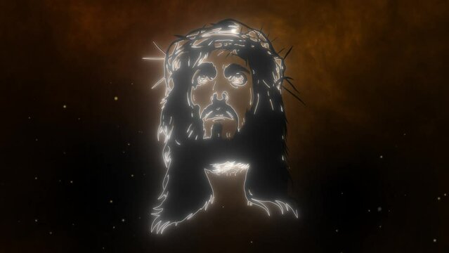 animation of Christ head in neon style