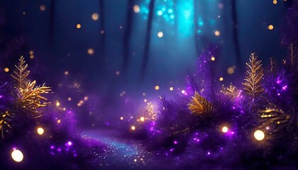 Merry Christmas and Happy New Year fairy background with purple and gold colours