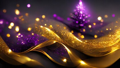 Merry Christmas and Happy New Year fairy background with purple and gold colours